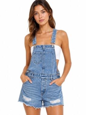 H&M Light Blue Overall Denim Shorts Size 6